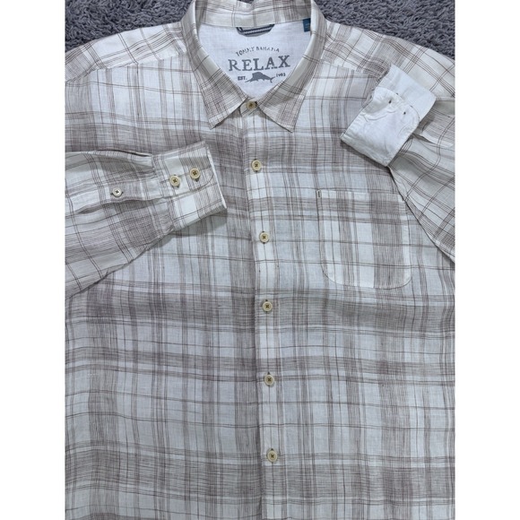 Tommy Bahama Linen Shirt Mens XXL Cream Plaid LS Relax Hawaiian Button Up - Picture 1 of 9
